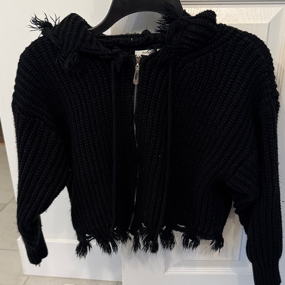 Chic Black Distressed Women's Cardigan